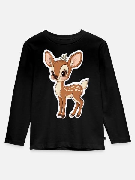 Reh - Kinder Premium Bio Langarmshirt - Schwarz