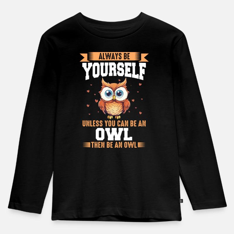 Eule Vogel Tier Eulen - Kinder Premium Bio Langarmshirt - Schwarz