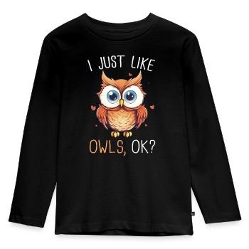 Eule Vogel Tier Eulen - Kinder Premium Bio Langarmshirt - Schwarz - Vorne - AI Model Kid Male (0cm)