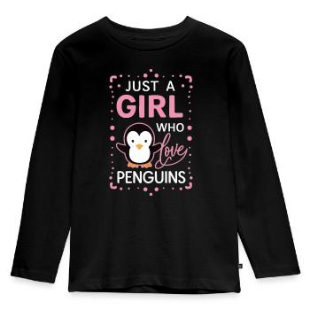 Pinguin Pinguine Tier - Kinder Premium Bio Langarmshirt - Schwarz - Vorne - AI Model Kid Male (0cm)