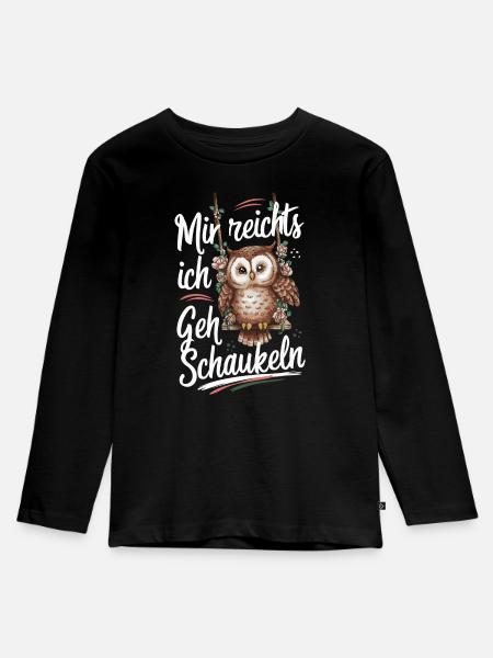 Nachteule Eule Eulen Vogel - Kinder Premium Bio Langarmshirt - Schwarz