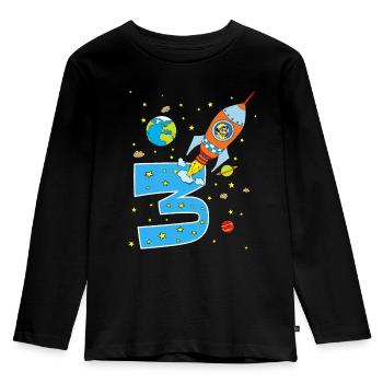 Space Rocket Astronaut 3rd Birthday Kids - Kids' Premium Longsleeve Shirt - black - Front - AI Model Kid Male (0cm)