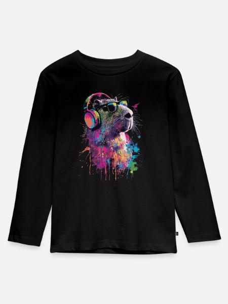 Capybara - Kinder Premium Bio Langarmshirt - Schwarz
