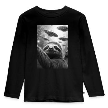 OVNI Selfie paresseux - T-shirt manches longues Premium Enfant - noir - Devant - AI Model Kid Male (0cm)