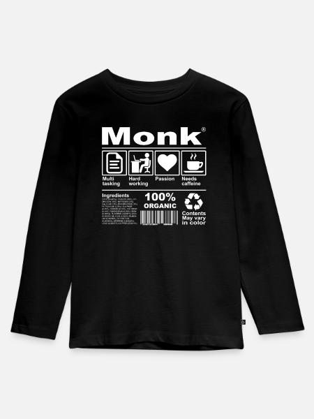 Monk - Kinder Premium Bio Langarmshirt - Schwarz