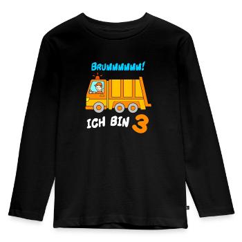 Ich bin 3 Müllauto Müllmann 3. Geburtstag Kinder - Kinder Premium Bio Langarmshirt - Schwarz - Vorne - AI Model Kid Male (0cm)