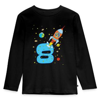 Spaceship Rocket Space 8th Birthday Astronaut - Kids' Premium Longsleeve Shirt - black - Front - AI Model Kid Male (0cm)