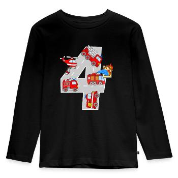 4 Years Birthday Fire Brigade Children Fire Trucks - Kids' Premium Longsleeve Shirt - black - Front - AI Model Kid Male (0cm)