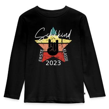 Schulkind 2023 1. Klasse - Kinder Premium Bio Langarmshirt - Schwarz - Vorne - AI Model Kid Male (0cm)