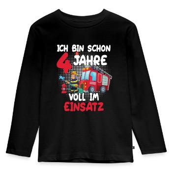Ich Bin Schon 4 Jahre Voll im Einsatz - Feuerwehr - Kinder Premium Bio Langarmshirt - Schwarz - Vorne - AI Model Kid Male (0cm)