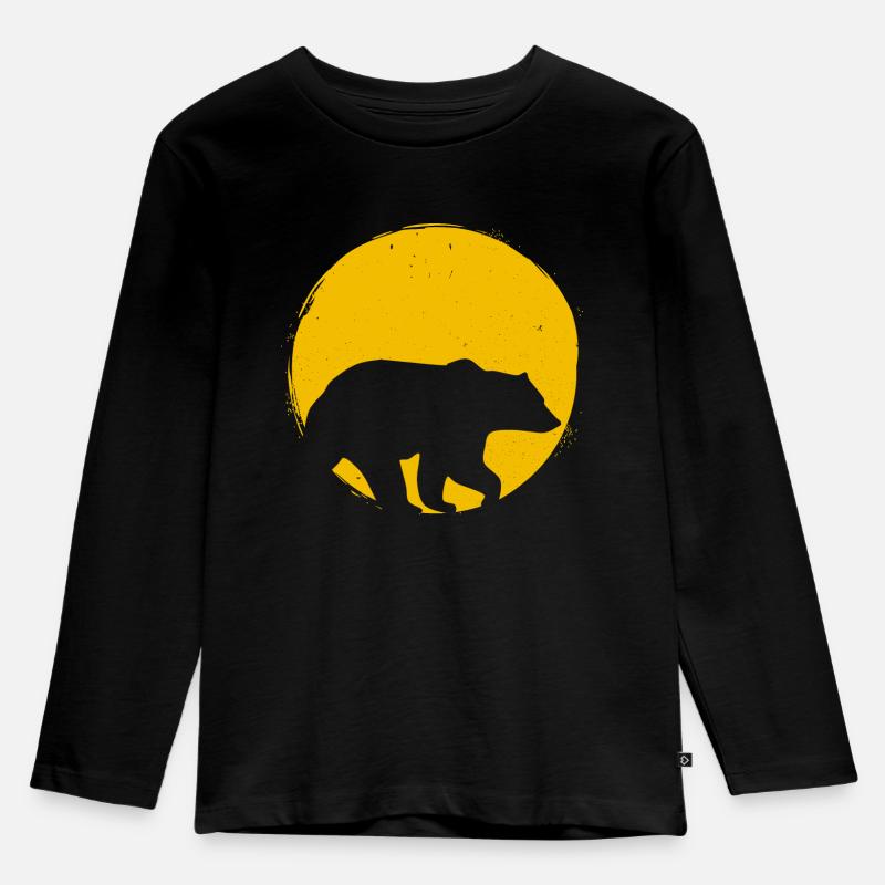 Bär Skandinavien Silhouette Sonne Geschenk - Kinder Premium Bio Langarmshirt - Schwarz