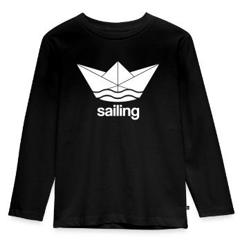 Sailing Design Paper Sailing Ship - Kids' Premium Longsleeve Shirt - black - Front - AI Model Kid Male (0cm)