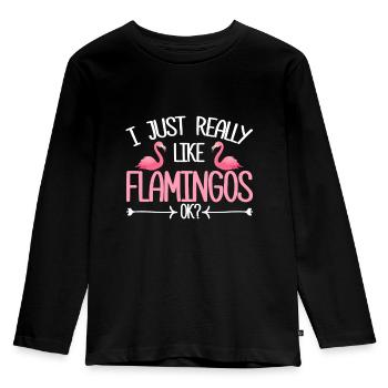 Ich mag Flamingos wirklich, OK? Flamingo Liebhaber G - Kinder Premium Bio Langarmshirt - Schwarz - Vorne - AI Model Kid Male (0cm)