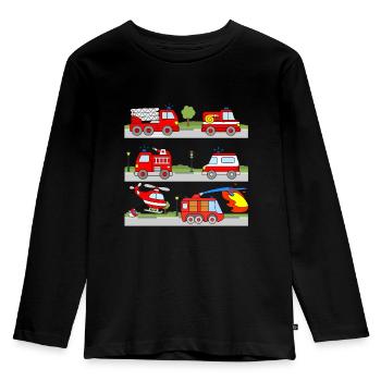 Fire Brigade Vehicles Children Toddlers - Kids' Premium Longsleeve Shirt - black - Front - AI Model Kid Male (0cm)