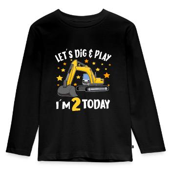 2nd Birthday Boy 2nd Birthday Excavator Driver - Kids' Premium Longsleeve Shirt - black - Front - AI Model Kid Male (0cm)
