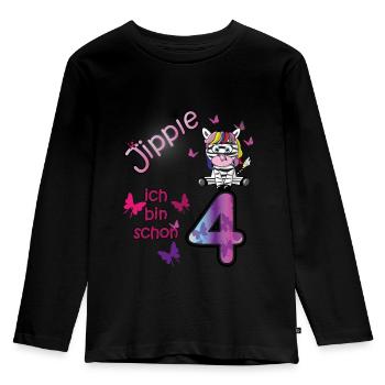 4 Geburtstag Regenbogen Pony Girlie - Kinder Premium Bio Langarmshirt - Schwarz - Vorne - AI Model Kid Male (0cm)