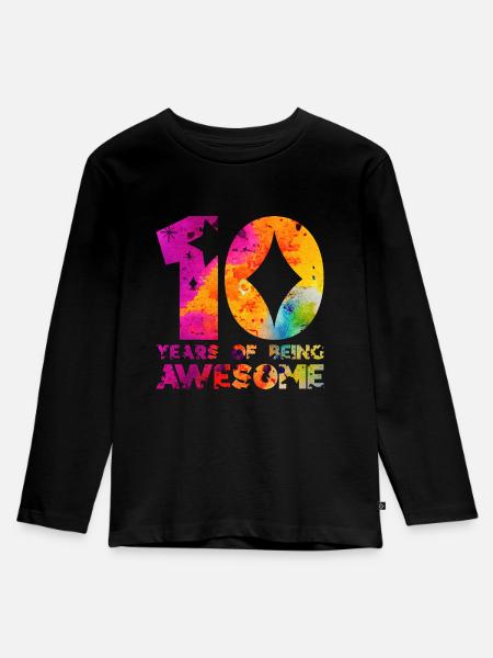 10 YEARS OF BEING AWESOME EINHORN 10. GEBURTSTAG - Kinder Premium Bio Langarmshirt - Schwarz