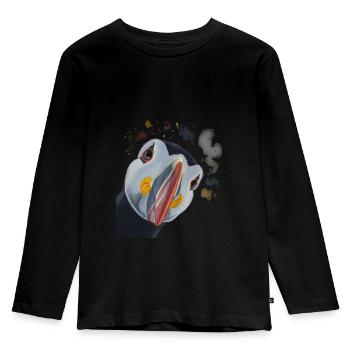 Neugieriger Papageientaucher - Kinder Premium Bio Langarmshirt - Schwarz - Vorne - AI Model Kid Male (0cm)