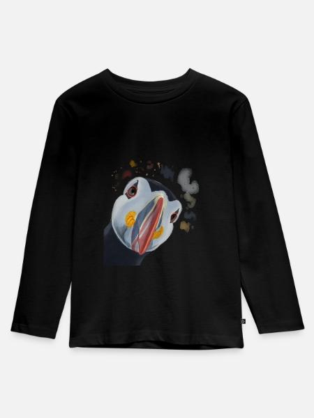 Neugieriger Papageientaucher - Kinder Premium Bio Langarmshirt - Schwarz