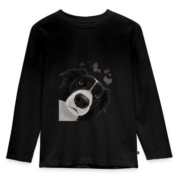 Neugieriger Border Collie Hund - Kinder Premium Bio Langarmshirt - Schwarz - Vorne - AI Model Kid Male (0cm)