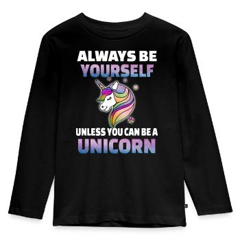 Einhorn sei du Selbst - Kinder Premium Bio Langarmshirt - Schwarz - Vorne - AI Model Kid Male (0cm)