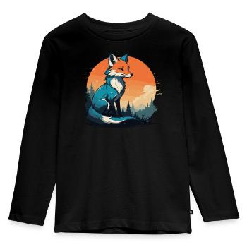 Fox Cute and Cool Cartoon Forest Sunset Mountain - Kids' Premium Longsleeve Shirt - black - Front - AI Model Kid Male (0cm)