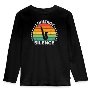 Destroy Silence Holzblassaxophon Saxophonist - Kinder Premium Bio Langarmshirt - Schwarz - Vorne - AI Model Kid Male (0cm)