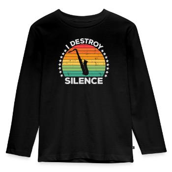Destroy Silence Holzblassaxophon Saxophonist - Kinder Premium Bio Langarmshirt - Schwarz - Vorne - AI Model Kid Male (0cm)