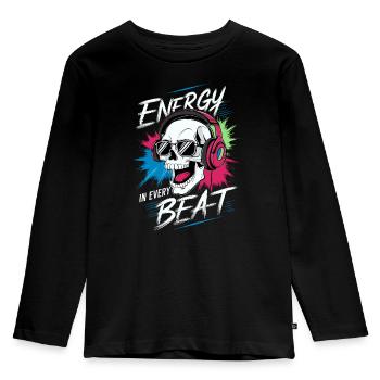 Totenkopf mit Kopfs - Energy in every beat - Kids' Premium Longsleeve Shirt - black - Front - AI Model Kid Male (0cm)