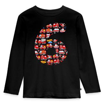 Camions de pompiers 6 ans anniversaire garçons - T-shirt manches longues Premium Enfant - noir - Devant - AI Model Kid Male (0cm)
