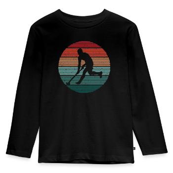 Feldhockey Spieler Vintage Hockey Hockeyspieler - Kinder Premium Bio Langarmshirt - Schwarz - Vorne - AI Model Kid Male (0cm)