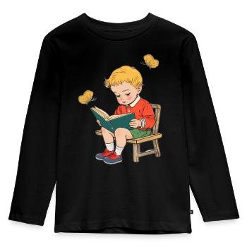 Bookworm, Fairytale, Back to School - Kinder Premium Bio Langarmshirt - Schwarz - Vorne - AI Model Kid Male (0cm)