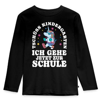 Einschulung Einhorn Tschüss Kindergarten - Kinder Premium Bio Langarmshirt - Schwarz - Vorne - AI Model Kid Male (0cm)