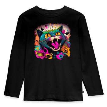 Katze im Graffiti Stil - Kinder Premium Bio Langarmshirt - Schwarz - Vorne - AI Model Kid Male (0cm)