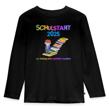 Schulstart 2025 - Kinder Premium Bio Langarmshirt - Schwarz - Vorne - AI Model Kid Male (0cm)