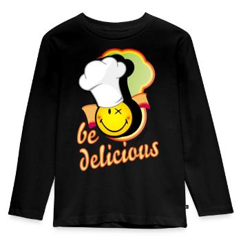fröhliches Smiley mit großer Kochmütze - Kinder Premium Bio Langarmshirt - Schwarz - Vorne - AI Model Kid Male (0cm)