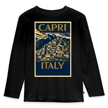 Capri Italy – Navy & Gold Vintage Poster Art-Déco - Kinder Premium Bio Langarmshirt - Schwarz - Vorne - AI Model Kid Male (0cm)