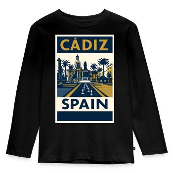 Cádiz Spanien – Retro Reiseposter Navy/Gold - Kinder Premium Bio Langarmshirt - Schwarz - Vorne - AI Model Kid Male (0cm)