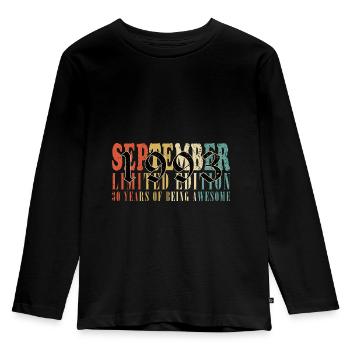 september 1993 Jahrestag september 1993 september - Kinder Premium Bio Langarmshirt - Schwarz - Vorne - AI Model Kid Male (0cm)