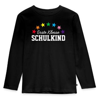 ERSTE KLASSE SCHULKIND 2025 - ERSTER SCHULTAG - Kinder Premium Bio Langarmshirt - Schwarz - Vorne - AI Model Kid Male (0cm)