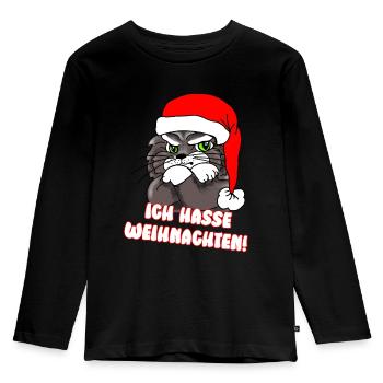 Comicstyle Katzenmotiv - Weihnachten ohne mich - Kinder Premium Bio Langarmshirt - Schwarz - Vorne - AI Model Kid Male (0cm)