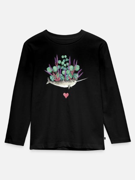 Wal + Eukalyptus - Kinder Premium Bio Langarmshirt - Schwarz