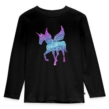Einhorn Geschenk Mädchen Frauen Glitzer Unicorn - Kinder Premium Bio Langarmshirt - Schwarz - Vorne - AI Model Kid Male (0cm)