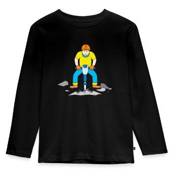 Ouvrier avec un marteau pneumatique sur le chantier - T-shirt manches longues Premium Enfant - noir - Devant - AI Model Kid Male (0cm)