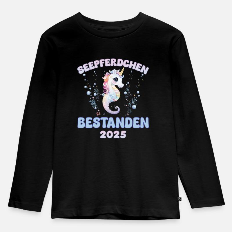 Mädchen Seepferdchen bestanden 2025 Kinder - Kinder Premium Bio Langarmshirt - Schwarz