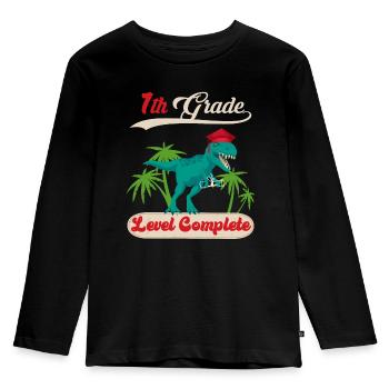 1. Klasse Level Vollständiger Dinosaurier / 1. Klasse - Kinder Premium Bio Langarmshirt - Schwarz - Vorne - AI Model Kid Male (0cm)