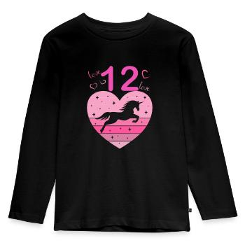 12 birthday girl twelve 12 years horse Unicorn - Kids' Premium Longsleeve Shirt - black - Front - AI Model Kid Male (0cm)