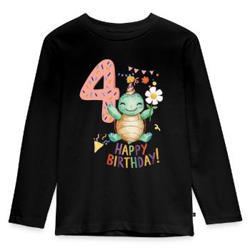 Child turtle 4 years 4th birthday - Kids' Premium Longsleeve Shirt - black - Front - AI Model Kid Male (0cm)