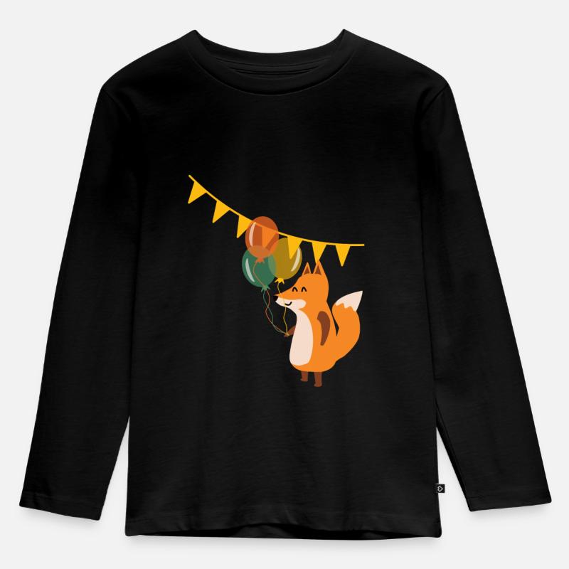 Fuchs mit Luftballons - Kinder Premium Bio Langarmshirt - Schwarz
