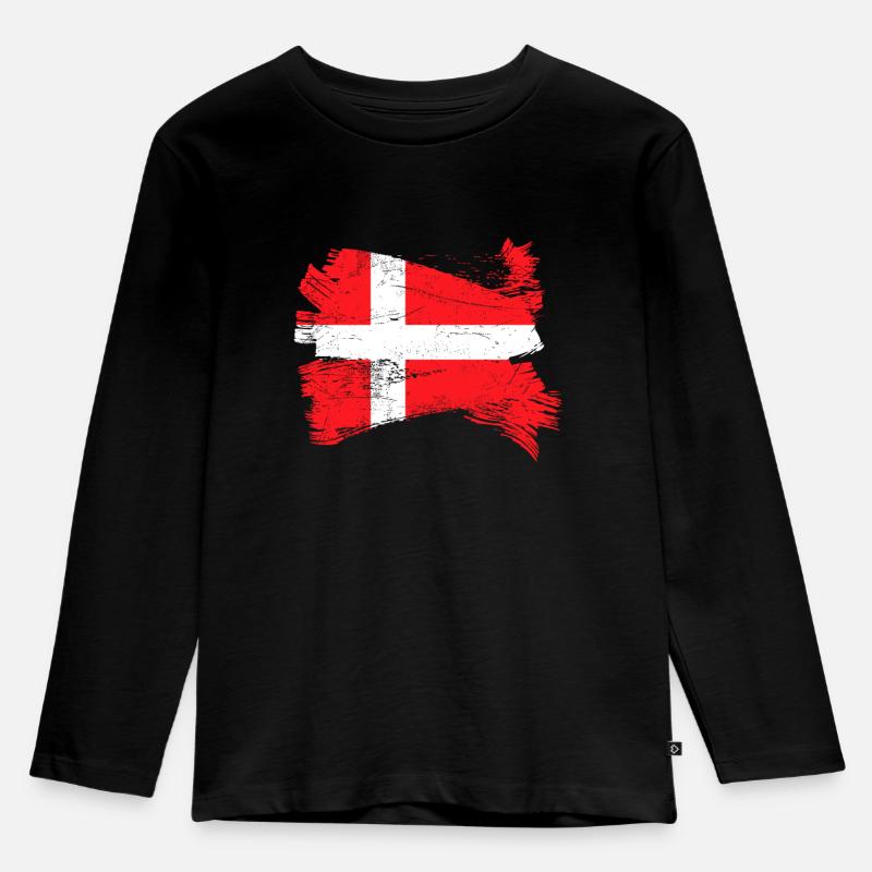 Dänemark Flagge - Kinder Premium Bio Langarmshirt - Schwarz
